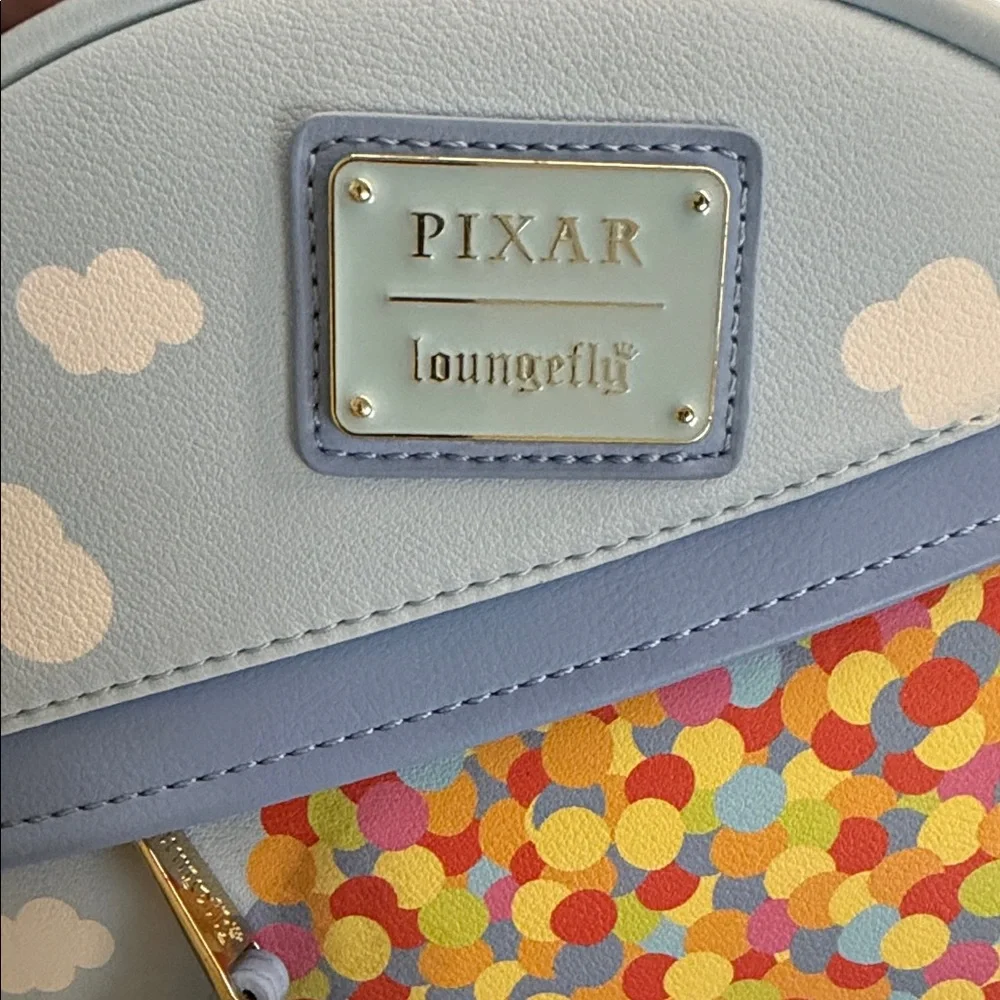 Loungefly Pixar Up Light Blue Backpack with Colorful Balloon Cluster